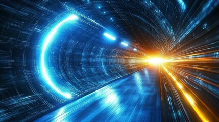 Wall Mural - data stream tunnel futuristic digital highway, glowing light trails, network background, tech illust