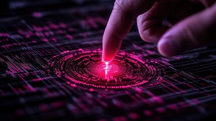 Digital Interaction: Fingertip on Glowing Circuitry