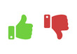 © Vik - Thumbs up and thumbs down symbols indicate positive and negative opinions in a clear design. Green thumbs up symbol and red thumbs down symbol representing opinions on a white background