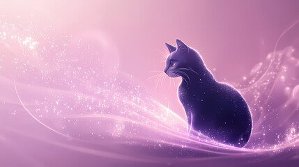 Wall Mural - a shimmering wave of purple light with sparkling details against a soft pink background creating a d