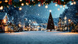 © Parsudi - Enchanting Christmas Town Square at Night with Snowfall and Glowing Lights