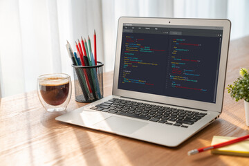 Software development programming on computer screen for modish application and program coding