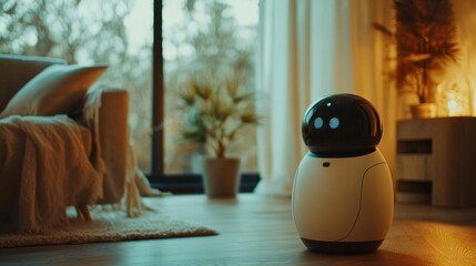 Leinwandbilder - Innovative robot assistant interacting with family members in a cozy living room during the evening