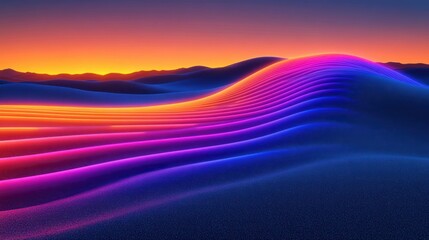 Wall Mural - Neon Waves Sunset Desert Landscape
