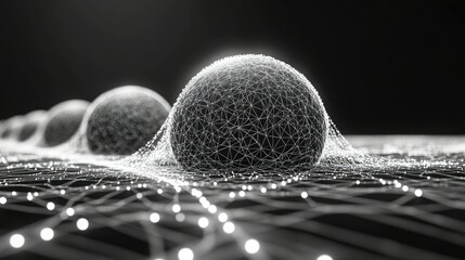 Wall Mural - networked spheres glow, abstract digital background