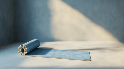 Aufkleber - Minimalistic yoga mat on a light background with ample space emphasizes calm and serenity for mindful practice