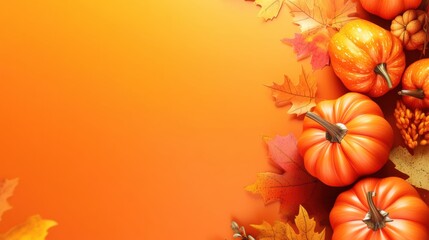 Poster - Celebrate Thanksgiving Day with an autumn banner featuring vibrant orange pumpkins and colorful fall leaves for your holiday decor