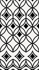 Wall Mural - black and white seamless pattern with an intricate geometric design, featuring circles and diamonds 