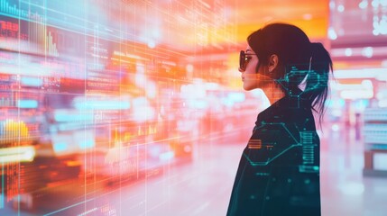 Fototapete - Digital marketplace featuring virtual shops and avatars browsing products in a futuristic setting
