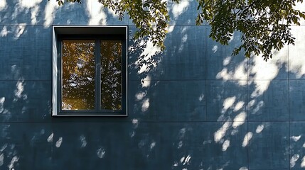 Poster - Modern Building Exterior Wall with Window and Tree Shadow