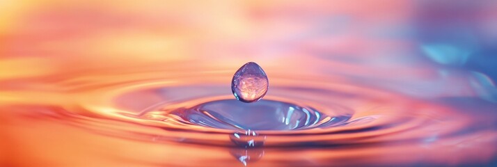 Aufkleber - Close up macro shot of clear water drop emerging from filter with reflections in bright natural light