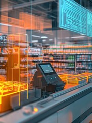 Aufkleber - Smart checkout system integrates AI technology into supermarket for efficient customer experience