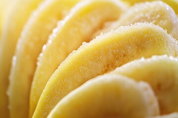 Poster - Close up view of sliced banana halves showcasing vibrant texture and details in pleasing composition with soft background