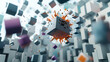 © Parsudi - Abstract Geometric Composition with Exploding Cubes and Pixelated Detailing in a Digital 3D Render