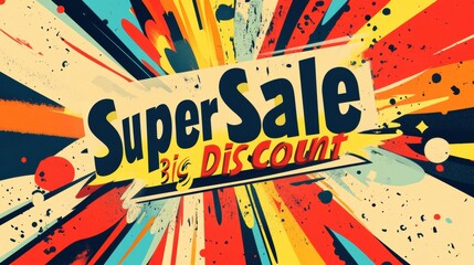 Aufkleber - Dynamic promotional design featuring bold phrases emphasizing super sale and big discount for an exciting marketing campaign