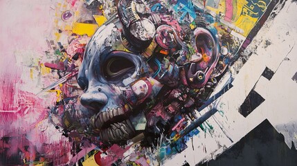 Canvas Print - abstract biomechanical skull: a surreal digital painting