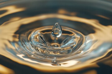 Fototapete - Close up shot of a pristine water drop emerging from a filter with clear reflections and soft lighting during daytime