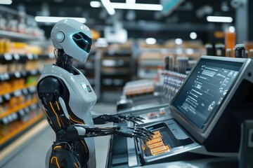 Aufkleber - Smart cashier complements automated checkout process in a modern supermarket environment