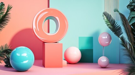 Wall Mural - abstract 3d render of pastel geometric shapes