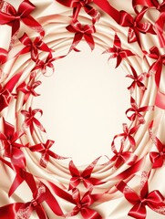 Aufkleber - Spiraling red ribbons and bows create an elegant background design for events or celebrations with a clear central space