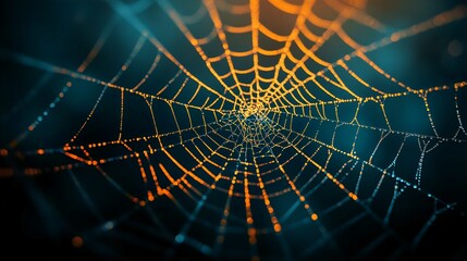 Morning Dew on Spider Web in Nature Closeup Macro Shot