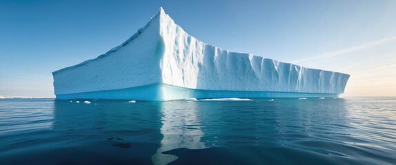 Wall Mural - iceberg floating in pristine blue water with concealed threats beneath the surface.
