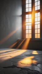 Wall Mural - gray backdrop for product display featuring shadow and light from windows.