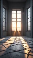 Wall Mural - gray backdrop for product display with shadows and light streaming through windows.