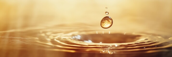Aufkleber - Close up macro shot of a crystal clear water drop emerging from a water filter with soft reflections and natural lighting