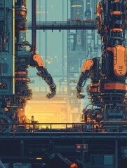 Aufkleber - Production process in an automated factory with robotic technology and AI for efficient manufacturing