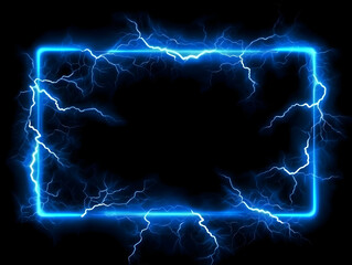 Abstract Digital Lightning Bolts Frame: Glowing Neon Blue Electric Energy Background Illustration
