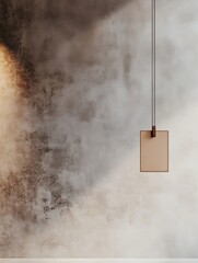 Poster - Minimalist work badge hanging in a well lit office space with textured wall and balanced composition