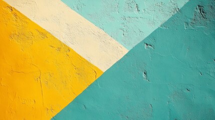 Wall Mural - a wall painted with diagonal geometric shapes and different colors