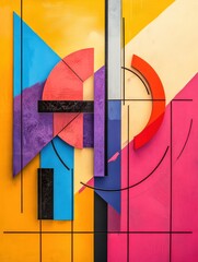 Aufkleber - Geometric price tag transformed into an abstract figure within a bold modern art composition highlighting discount elements