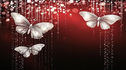 Wall Mural - elegant burgundy backdrop with shimmering silver butterflies for stunning visuals and captivating de