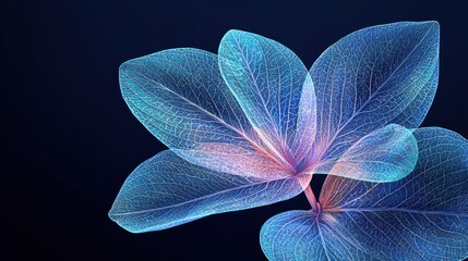 Wall Mural - digital illustration of striking blue hydrangea with intricate veins and soft glow on dark backgroun