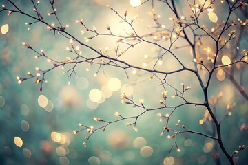 Wall Mural - Enchanted Branches with Glimmering Buds in a Dreamy, Soft-Focused Natural Setting