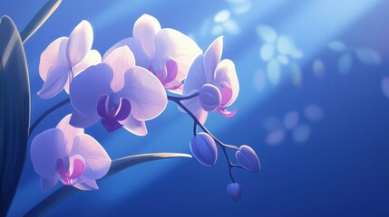 Wall Mural - graceful white orchid digital illustration in soft light with gentle background shadows