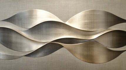 Wall Mural - metallic wavy design with layered fluid elements on a textured background