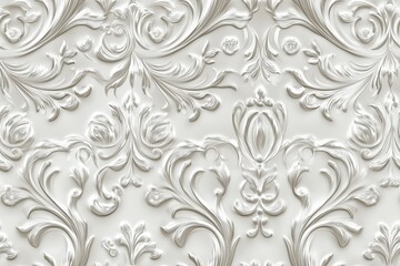 seamless silver intricate white floral and leaf pattern embossed on a textured surface, creating a c