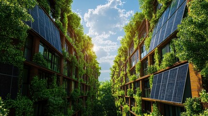Wall Mural - student showcasing futuristic vision of a green city with lush vegetation and solar panels in modern