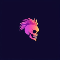 Wall Mural - neon skull with mohawk hair illustration on black background for modern and edgy designs