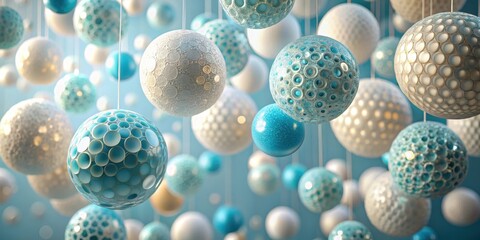 Wall Mural - A Festive Array of Ornate Hanging Spheres in Light Blue and White Hues