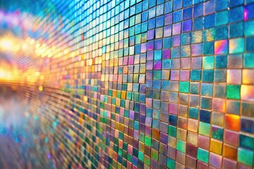 Wall Mural - abstract iridescent mosaic wall texture a shimmering array of colorful tiles under dynamic lighting