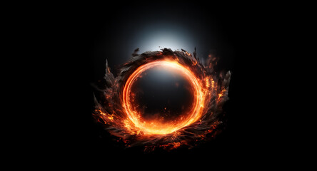 Wall Mural - a vibrant fiery ring bursts forth against a stark black backdrop, emanating intense heat and light. 