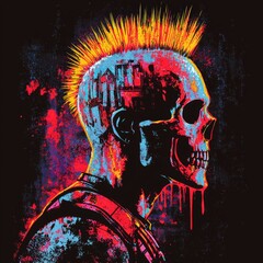 Wall Mural - glowing skull artwork with dripping paint and vibrant colors for edgy aesthetic appeal