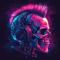 Wall Mural - futuristic glowing robotic skull design with vibrant colors and dynamic features for modern art and 
