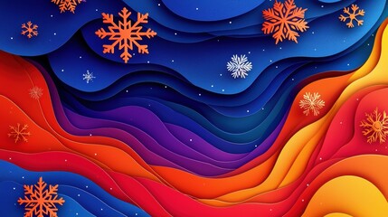 Wall Mural - vibrant abstract background with snowflakes and icicles in vivid colors combining warm and cool tone