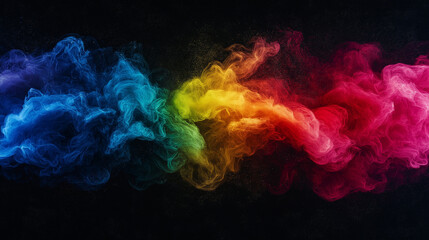 Wall Mural - Colorful Smoke Stream: A mesmerizing stream of vibrant smoke, a dynamic blend of colors across a dark backdrop. The swirling hues create a sense of movement and artistic flair