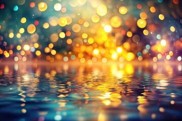 Wall Mural - reflective water surface with illuminated bokeh lights displaying a vibrant and festive atmosphere